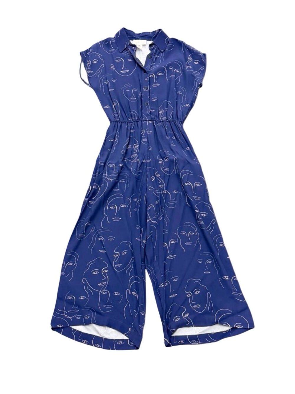Corey Lynn Calter Blue Abstract Face Print Jumpsuit